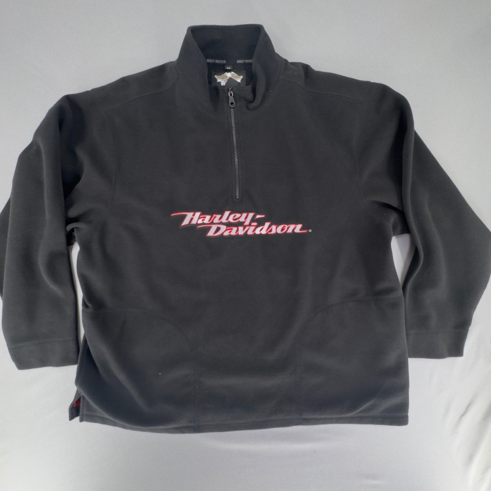 Harley Davidson Mens 3XL Black Quarter Zip Fleece Pullover 96308-08VM Logo